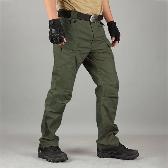 Waterproof Ripstop Stretch Tactical Pants Men Multi Pockets Outdoor Camping Travel Work Cargo Pants Belt Not Included Army Green XL
