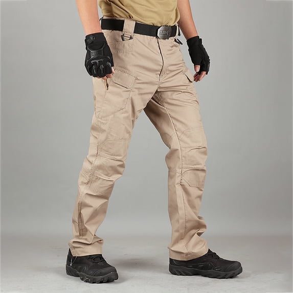 Waterproof Ripstop Stretch Tactical Pants Men Multi Pockets Outdoor Camping Travel Work Cargo Pants Belt Not Included Khaki 3XL