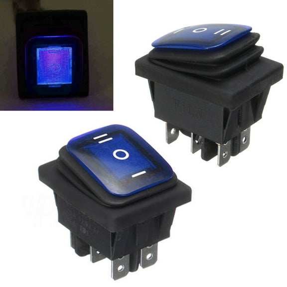 Waterproof Rocker Switch Car/Truck/Boat Blue LED ON/OFF/ON 6-Pin DPDT 12V DC