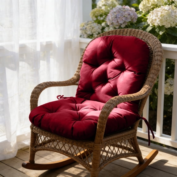 Waterproof Rocking Chair Cushion 48" x 24" x 6" Non-Slip Rattan Wicker Chair Cushion Memory Foam Swivel Rocker Seat Pad with Straps for Outdoor Furniture Patio Indoor Bedroom Porch (Red)