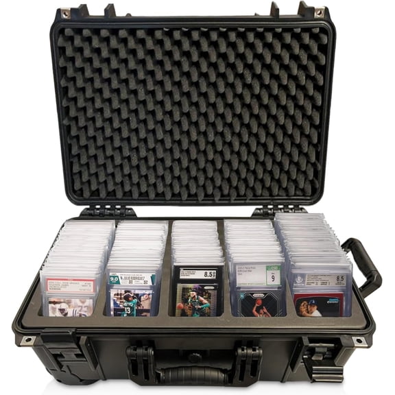 Waterproof Rolling Graded Card Storage Case  Fits 100+ PSA, BGS, SGC, CSG Slabs, Magnetic Card Holders & Top Loaders  Travel Suitcase with Wheels