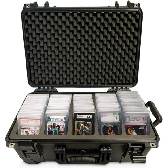Waterproof Rolling Graded Card Storage Case – Fits 100+ PSA, BGS, SGC, CSG Slabs, Magnetic Card Holders & Top Loaders – Travel Suitcase with Wheels