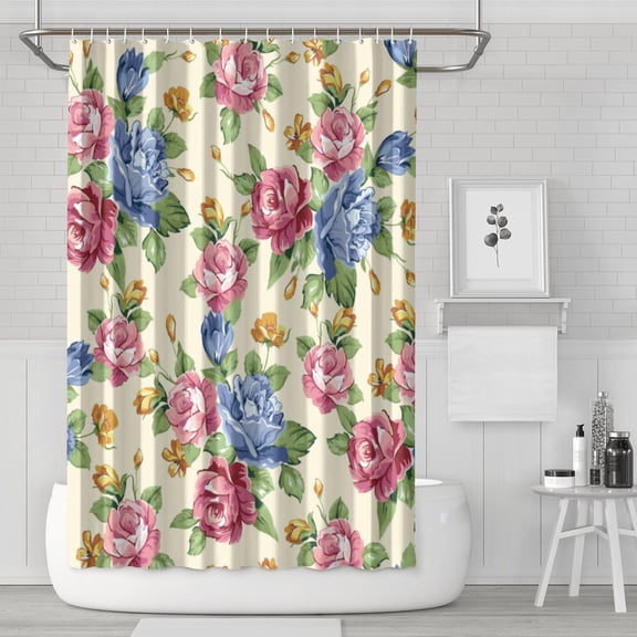 Waterproof Rose Floral Print Shower Curtain 72x72 Inch Boho Style Polyester Unique Shower Curtain for Bathroom Hotel Home Decor with 12 Plastic Hooks