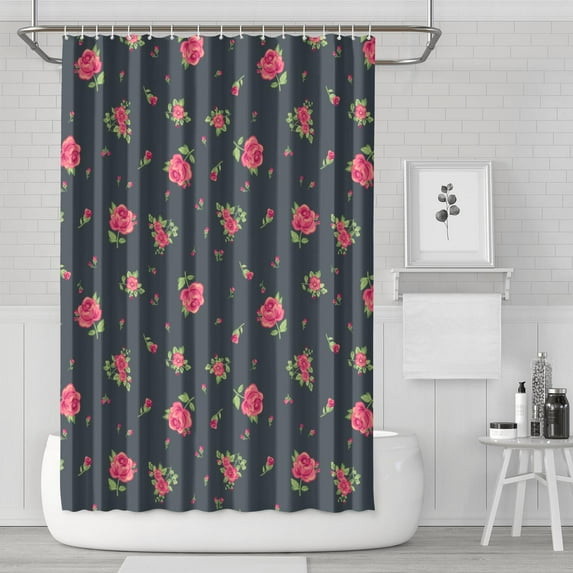 Waterproof Rose Flower Shower Curtain 72x72 Inch Boho Style Polyester Unique Shower Curtain for Bathroom Hotel Home Decor with 12 Plastic Hooks
