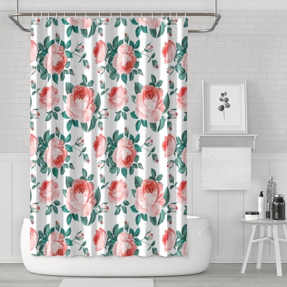 Waterproof Rose Repeat Shower Curtain 72x72 Inch Boho Style Polyester Unique Shower Curtain for Bathroom Hotel Home Decor with 12 Plastic Hooks