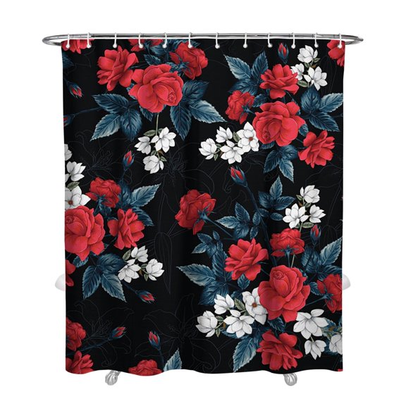 Waterproof Roses Cotton Shower Curtain 72x84 Inch Pioneer Polyester Unique Shower Curtain for Bathroom Hotel Home Decor with 12 Plastic Hooks