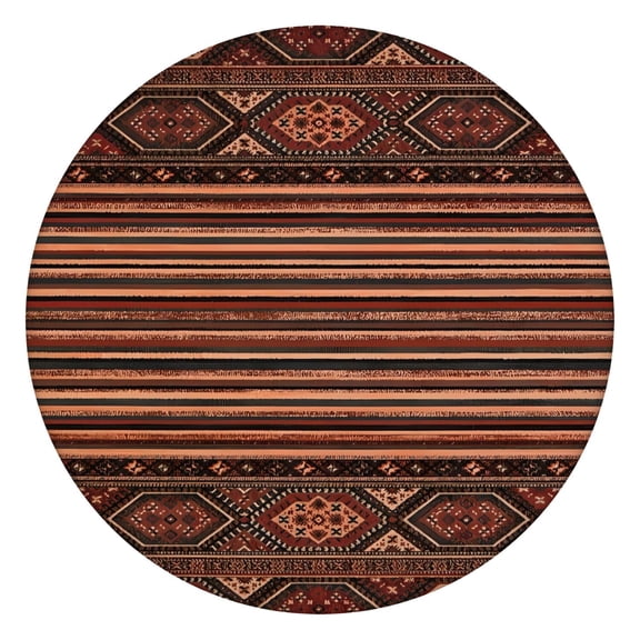 Waterproof Round Elastic Tablecloth, 44" Diameter, Bohemian Mandala Print, Wipeable for Dining or Garden Table