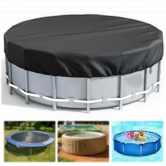 Waterproof Round Polyester Pool Cover, Foldable Outdoor Swimming Pool and Hot Tub, Fits 6ft/8ft/10ft/12ft/15ft, Durable Sun-Resistant Design for Pet Pools, Trampolines, Reservoirs