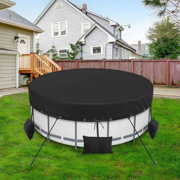 Premium Round Pool Cover - Heavy Duty Swimming Pool Cover for Above Ground Pools - 18ft Round Solar Pool Cover with Sandbag Anchors & Safety Straps,Winter Pool Cover