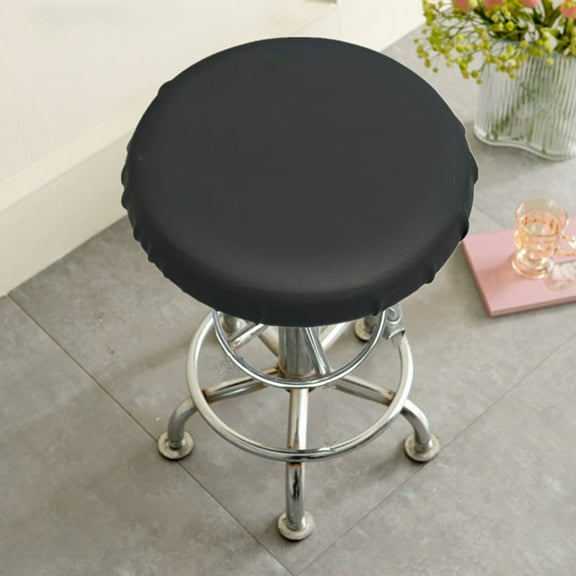 Waterproof Round Stool Covers for Bar Stools - Faux Leather Seat Covers with Elastic Bands - Slip Resistant Round Chair Seat Protector for Kitchen Dining Counter Stools - 13.78 Inch Diameter 1 Pack