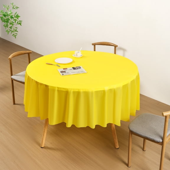 Waterproof Round Tablecloth, 84in Wrinkle Polyester Table Cloth, Fabric Table Cover for Kitchen Dining, Wedding, Party, Holiday Dinner-Yellow