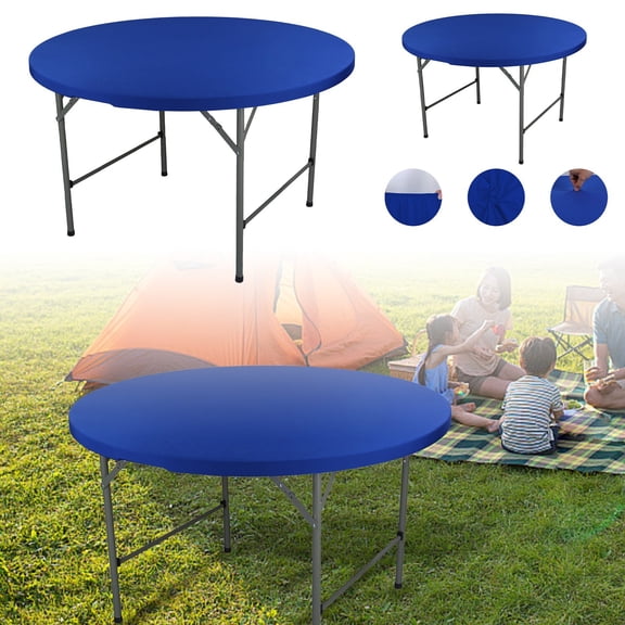 Waterproof Round Tablecloth - Elastic Fitted Table Cover for 48"/60" Tables - Flannel-Backed Picnic Table Protector for Indoor/Outdoor Use