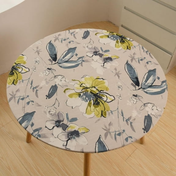 Waterproof Round Tablecloth Fitted, Small Table Cover Vinyl Table Cloth Non-Slip 24-27in Patio Table Protector for Indoor Outdoor Kitchen Dining Room (B,24-27.5in)