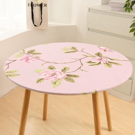 Waterproof Round Tablecloth Fitted, Small Table Cover Vinyl Table Cloth Non-Slip 24-27in Patio Table Protector for Indoor Outdoor Kitchen Dining Room (D,24-27.5in)