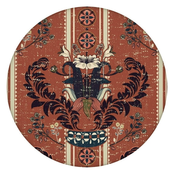 Waterproof Round Tablecloth Oxford Fabric, Elastic Fit, Paisley Pattern, Fits 45–52 Inch Table, Easy to Clean for Parties