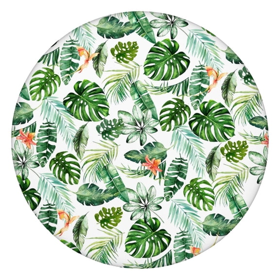 Waterproof Round Tablecloth with Secure Elastic Edge, Boho Inspired Botanical and Hawaiian Hibiscus Designs, Backed for Non-Slip Use Indoors and Outdoors