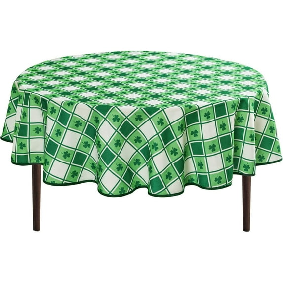 Waterproof Round Tablecloth for St Patrick''s Day, 60 x 84 Inch - Rectangle Checkered Spring Table Cloth for Dining and Outdoor Picnic, Green and White Gingham