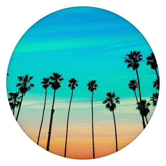 Waterproof Round Tablecloth with Tropical Paradise and Minimalist Palm Tree Patterns, Elastic Edge Fit, Backed for Non-Slip Use, Fits 44-50 Inch Tables