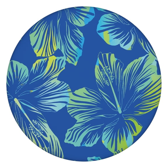 Waterproof Round Tablecloth with Vibrant Hawaiian Hibiscus and Exotic Floral Prints, Backed Non-Slip Table Cover with Elastic Edge, Fits 44-50 Inch Tables