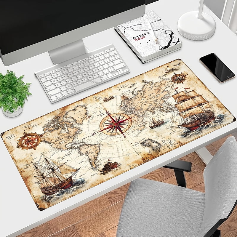 [Waterproof Rubber Adventure Map Pad] Vintage Adventure Map Large Mouse ...