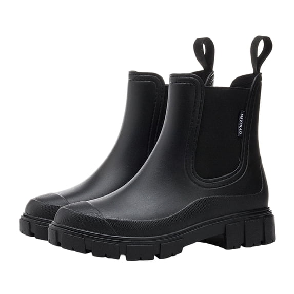 Waterproof Rubber Chelsea Rain Boots Muddy Garden Yard Working, Thick Lug Sole Slip On Booties Outdoor Travel Wearing, Comfortable Heavy Duty Utility Footwear Street Style Trend, Black 9