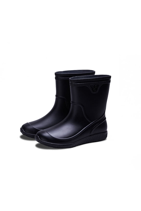 Waterproof Rubber Rain Boots for Men Women Mid-Calf, Anti Slip Thick Sole Work Boots, Comfort Lightweight Mud Boots for Gardening Car Washing Farm Black 43