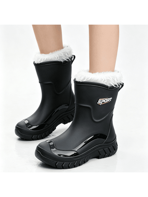 Waterproof Rubber Rain Boots Rainy Day Commute Shoes,Muddy Boots Yard Gardening Footwear, Comfortable Non Slip Footwear Outdoor Dog Walking, Protective Work Shoes Car Washing Footwear, Black 7