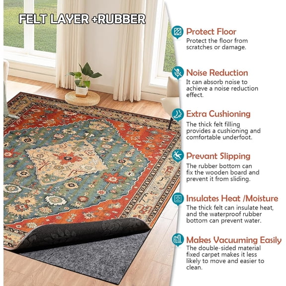 Waterproof Rug Pad, 4x6 Ft Under Area Rug Carpet Pad, Non Slip Rug Pads for All Floors and Hardwood Floors Finishes, Keep Carpets in Place Soft and Prevent Rug from Wrinkling or Buckling