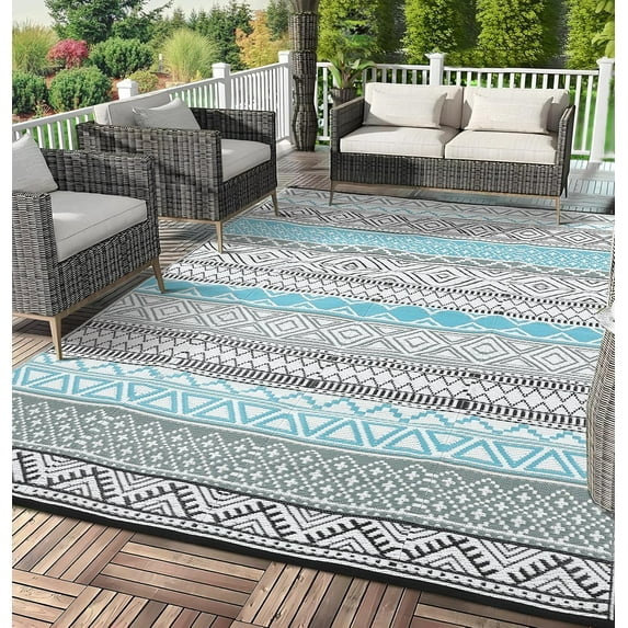 Waterproof Rugs Reversible Outdoor Rug for Patio, RV and Camping - Lightweight Non-Slip All-Weather Carpet - Indoor/Outdoor Mat