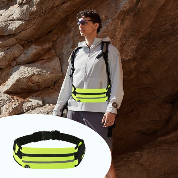 Waterproof Running Belt with Phone Holder and Water Bottle Pouch, Reflective Fitness Waist Pack for Men Women, Adjustable Sports Waist Bag for Hiking Cycling Marathon Gym Workout Outdoor Activities