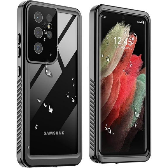 for Waterproof Samsung Galaxy S21 Ultra Case, Built-in Camera & Screen Protector [IP68 Waterproof][Military Drop Proof][Full Body Shockproof] Phone Case for S21 Ultra 5G 6.8 inch, Black/Clear