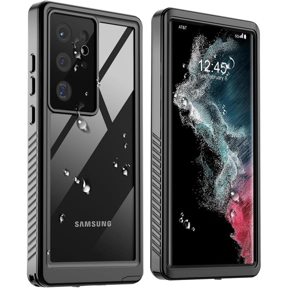 for Waterproof Samsung Galaxy S22 Ultra Case, Built-in Camera & Screen Protector [IP68 Waterproof][Military Drop Proof][Full Body Shockproof] Phone Case for S22 Ultra 5G 6.8 inch, Black/Clear
