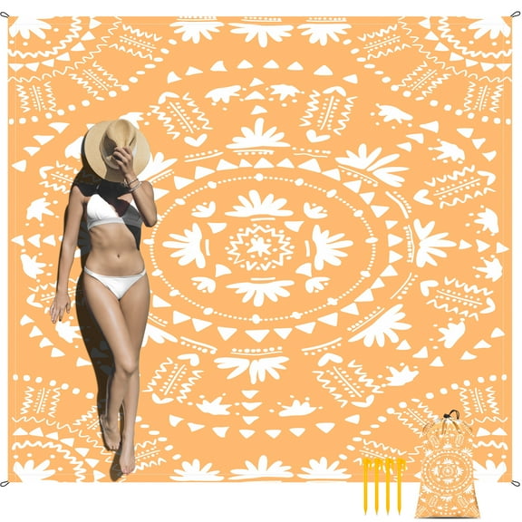 Waterproof Sandproof Beach Blanket | 110''×118'' Extra Large Sand Free Beach Mat 4-8 Adults | Lightweight Picnic Blankets with 4 Stakes & 4 Pockets | Boho Beach Essential for Travel, Camping, Hiking