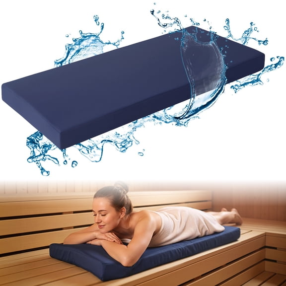 Waterproof Sauna Seat Cushion, Heat Insulation Sauna Mat, High-Density Sauna Pad with Removable Zipper Cover & Straps, Thick Sauna Accessories, Outdoor Bench Cushion, 42.1x18.1x3.1"