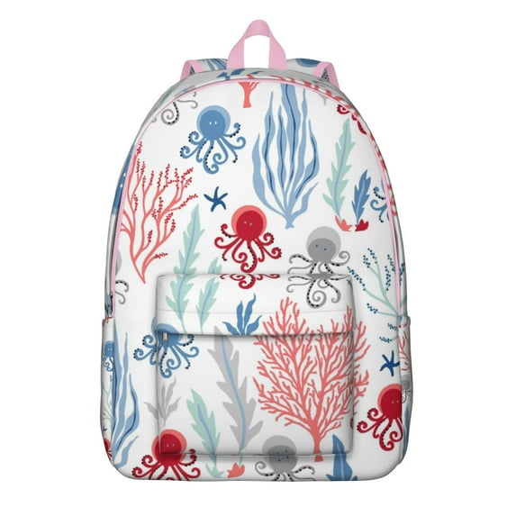 Waterproof School Backpack with Colorful Japanese-Style Octopus & Nautical Sea Creatures, Lightweight Durable Bookbag Featuring Tentacles, Coral, Pirate Octopus, and Tropical Ocean Life Design