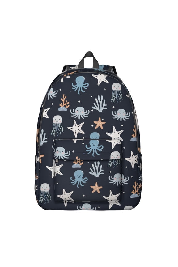 Waterproof School Backpack with Colorful Japanese-Style Octopus & Nautical Sea Creatures, Lightweight Durable Bookbag Featuring Tentacles, Coral, Pirate Octopus, and Tropical Ocean Life Design