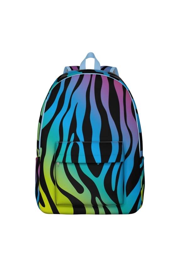 Waterproof School Backpack with Colorful Zebra Print – Modern Abstract Zebra Stripes and Rainbow Gradient Design, Cute Cartoon Style, Durable and Lightweight for School and Travel
