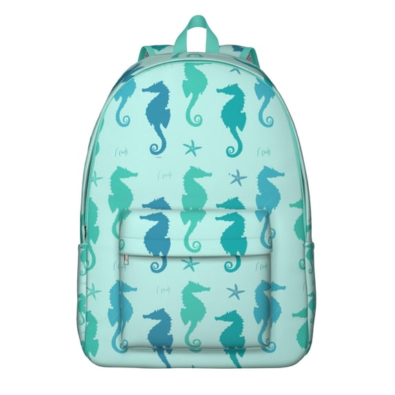 Waterproof School Backpack with Cute Tropical Seahorse Design, Lightweight Durable College Bookbag with Multi Pockets, Marine Life Coastal Ocean Theme for Teens & Travelers