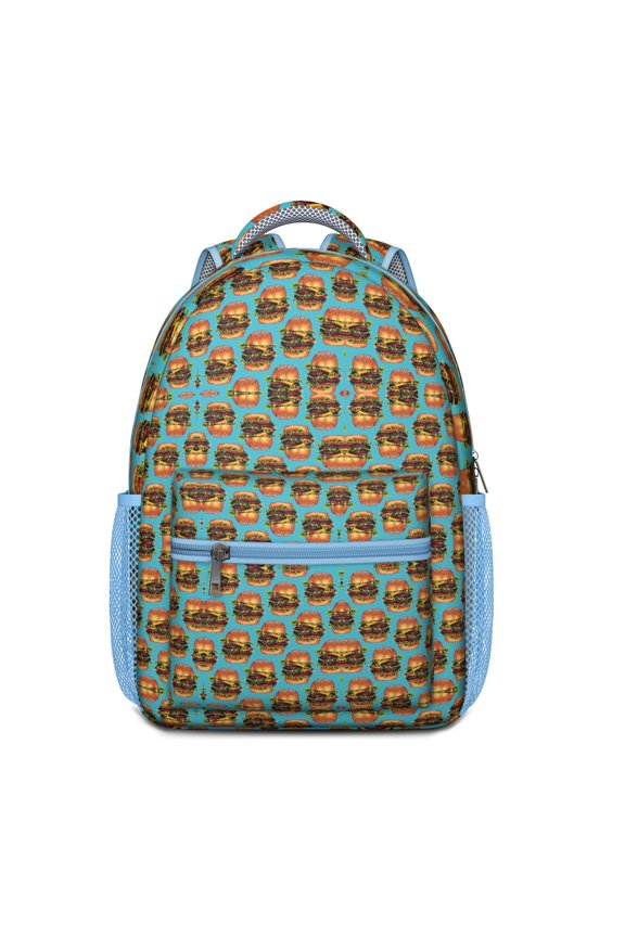 Waterproof School Backpack with Hamburger Print - Ergonomic Student Backpack for Teens, Lightweight Durable Bookbag with Spinal Support, Breathable Padded Straps & American Food Design for College