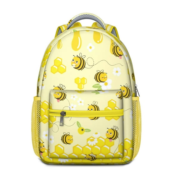 Waterproof School Backpack with Honeycomb Print - Ergonomic Student Backpack for Teens, Bee Lovers Gift, Lightweight & Durable (Yellow, Queen Bee Design)