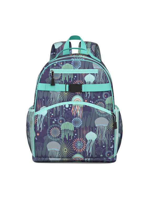 Waterproof School Backpack with Jellyfish & Ocean Print - Ergonomic Travel Daypack for Teens, Breathable Padded Back Support, Adjustable Chest Strap, Durable Lightweight Student Book Bag