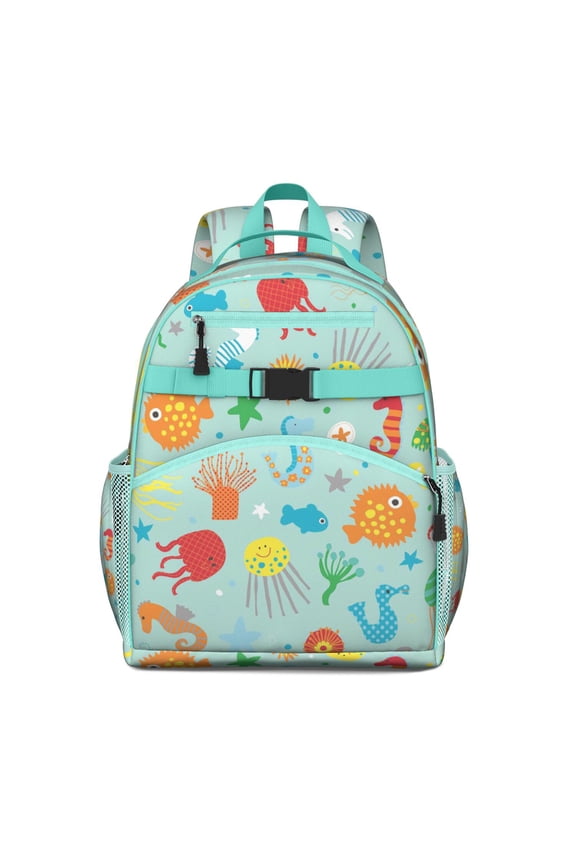 Waterproof School Backpack with Jellyfish & Ocean Print - Ergonomic Travel Daypack for Teens, Breathable Padded Back Support, Adjustable Chest Strap, Durable Lightweight Student Book Bag