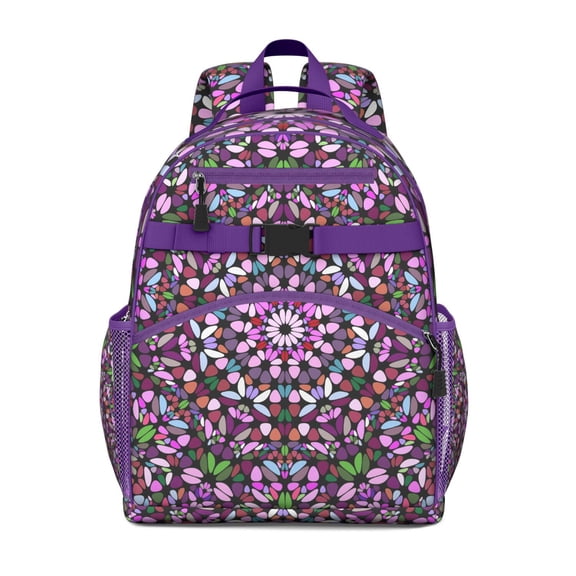 Waterproof School Backpack with Mandala Design - Ergonomic Travel Daypack for Teens, Breathable Padded Backpack with Chest Strap, Durable Geometric Pattern Book Bag for Students