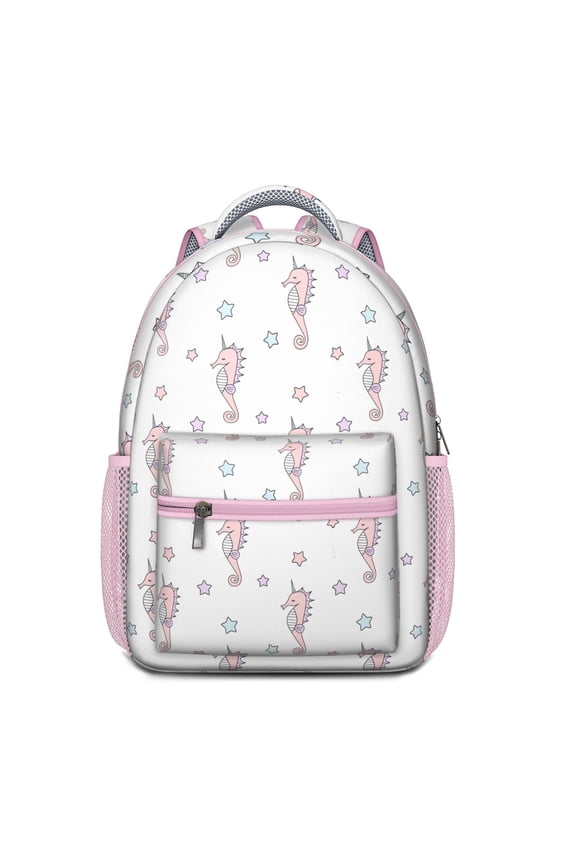 Waterproof School Backpack with Nautical Seahorse Print - Ergonomic Student Backpack for Teens, Lightweight Daypack with Spinal Support, Breathable Straps & Durable Waterproof