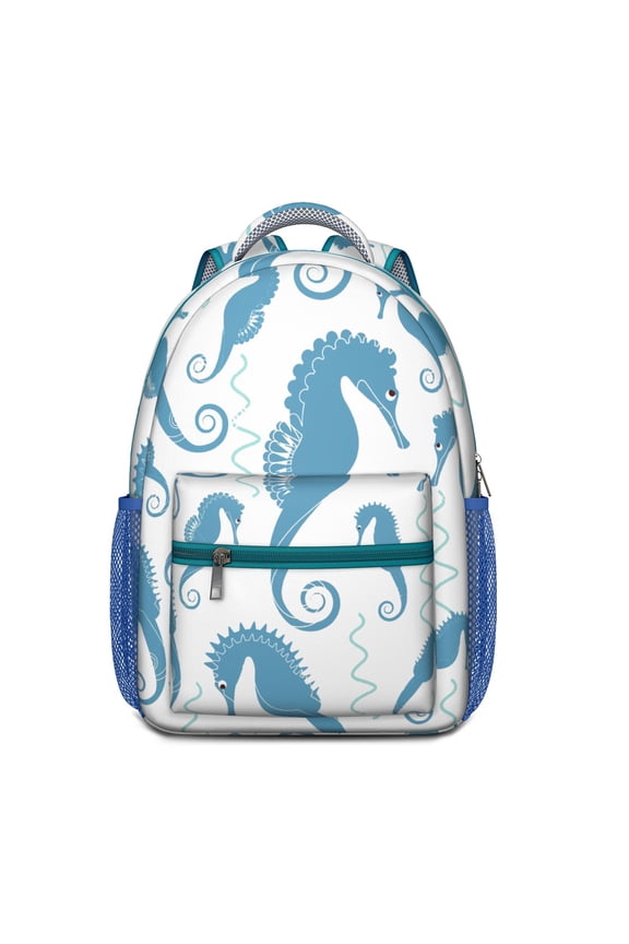 Waterproof School Backpack with Nautical Seahorse Print - Ergonomic Student Backpack for Teens, Lightweight Daypack with Spinal Support, Breathable Straps & Durable Waterproof Design