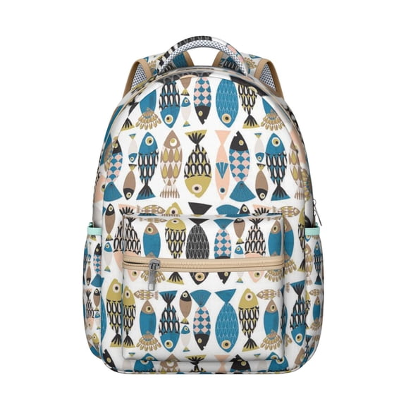 Waterproof School Backpack with Ocean Fish Print - Ergonomic Student Backpack for Teens, Lightweight & Durable Bookbag with Spinal Support, Breathable Mesh Straps for College & Commuters
