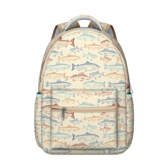 Waterproof School Backpack with Ocean Fish Print - Ergonomic Student Backpack for Teens, Lightweight & Durable Bookbag with Spinal Support, Breathable Mesh Straps for College & Commuters