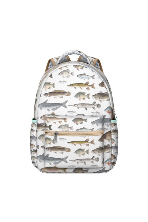 Waterproof School Backpack with Ocean Fish Print - Ergonomic Student Backpack for Teens, Lightweight & Durable Bookbag with Spinal Support, Breathable Mesh Straps for College & Commuters