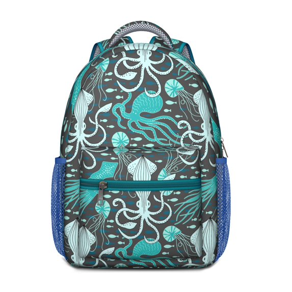 Waterproof School Backpack with Octopus Tentacles Design - Ergonomic Student Backpack for Teens, Lightweight Durable Bookbag with Spinal Support, Watercolor Nautical Sea Creatures Print