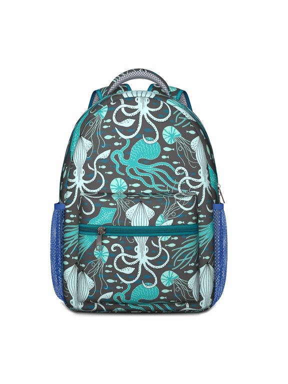 Waterproof School Backpack with Octopus Tentacles Design - Ergonomic Student Backpack for Teens, Lightweight Durable Bookbag with Spinal Support, Watercolor Nautical Sea Creatures Print